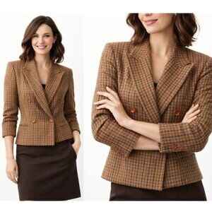 Vintage Louben Double-Breasted Wool Blazer Size 6 Houndstooth Tailored